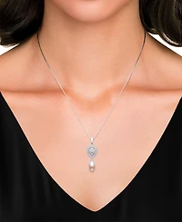 Belle de Mer Cultured Freshwater Blush Pink Drop Pearl (8-9mm) and Lab Created Sapphire Necklace in Sterling Silver