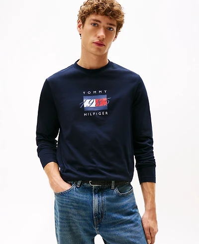 Tommy Hilfiger Men's Linear Flag Graphic Long Sleeves T-Shirt