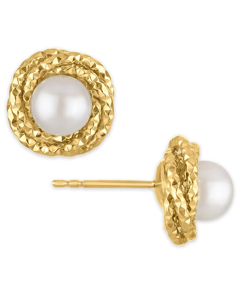 Macy's Cultured Freshwater Pearl (6-6.5mm) Love Knit Stud Earrings in 10k Gold