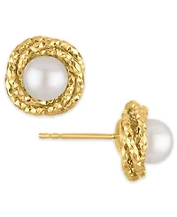 Macy's Cultured Freshwater Pearl (6-6.5mm) Love Knit Stud Earrings in 10k Gold