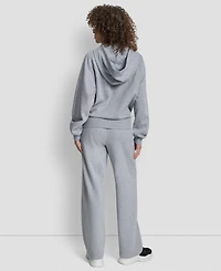 Dkny Women's Flock Logo Kanga Pocket Pull-On Hoodie