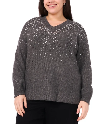 Vince Camuto Plus Sequin V-Neck Raglan Sweater