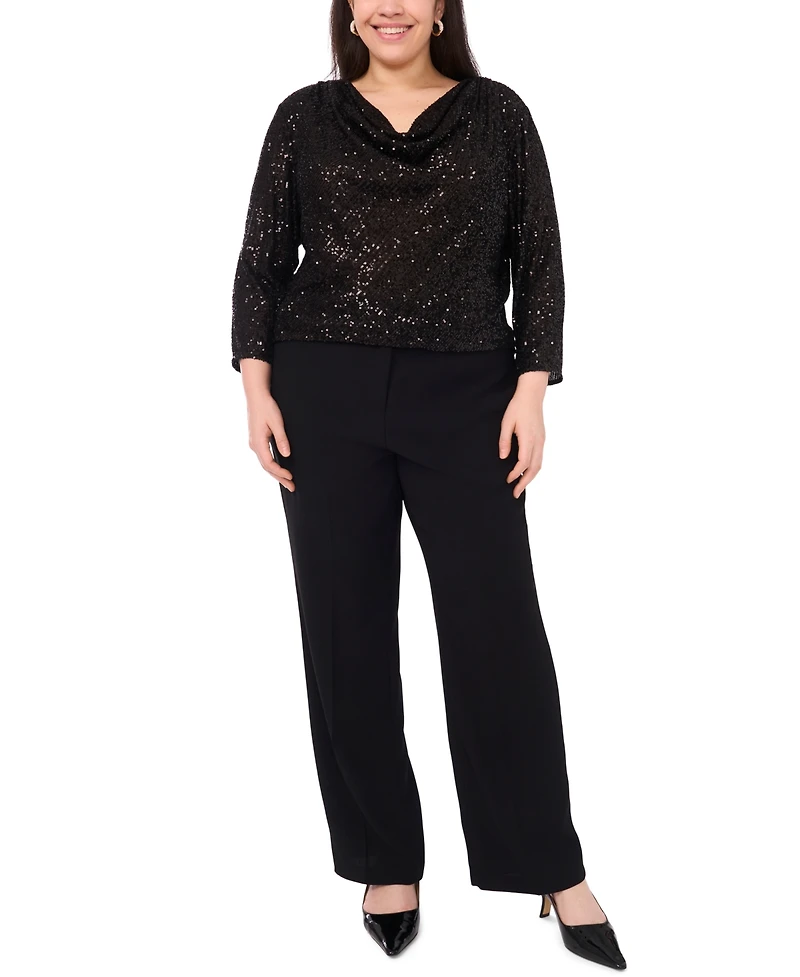 Vince Camuto Plus Drape Neck 3/4-Sleeve Top