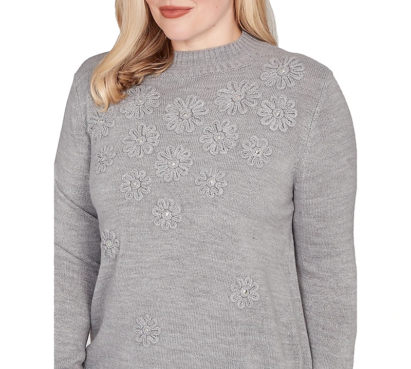 Alfred Dunner Petite Jet Setter Floral Soutache Embroidered Sweater