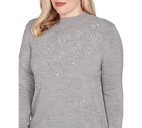 Alfred Dunner Petite Jet Setter Floral Soutache Embroidered Sweater
