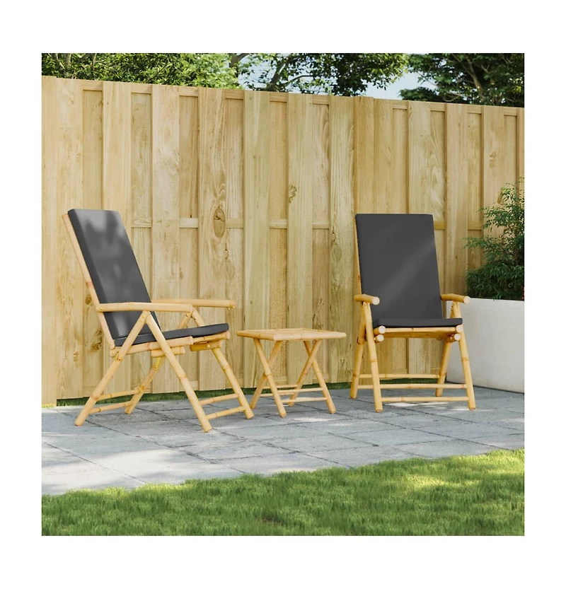 vidaXL Folding Patio Reclining Chairs 2 pcs with Cushions Bamboo