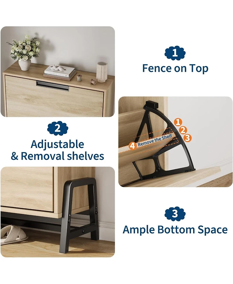 Shoe Storage Cabinet with 2 Flip Drawers, Freestanding Shoe Organizer with Metal Legs, Adjustable Shelf Narrow Shoe Rack Cabinet for Entryway, Foyer,