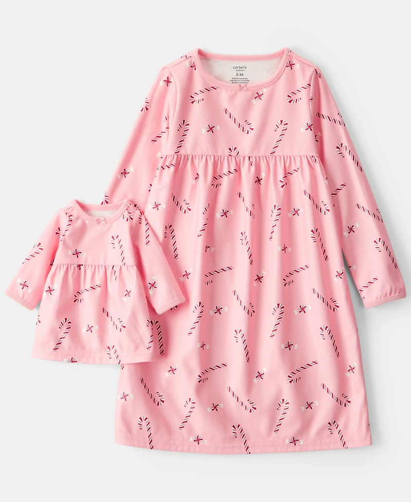 Carter's Girls 2T-14 2-Piece Candy Cane Print Long-Sleeve Night Gown Set