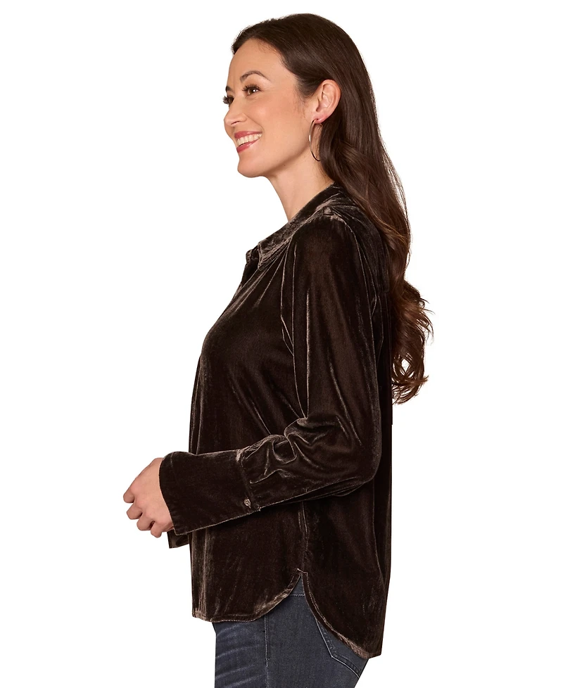 Democracy Petite Velvet Button-Front Top