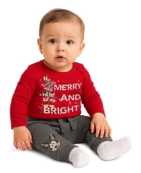 Disney Baby Boys 2-Piece Mickey Mouse Merry and Bright Bodysuit Pants Set