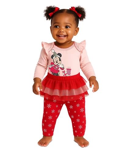 Disney Baby Girls 2-Piece Minnie Mouse Holiday Bodysuit and Skegging Set
