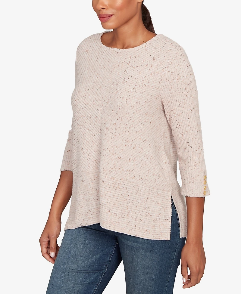 Ruby Rd. Petite Speckled Heather Rib Knit Top