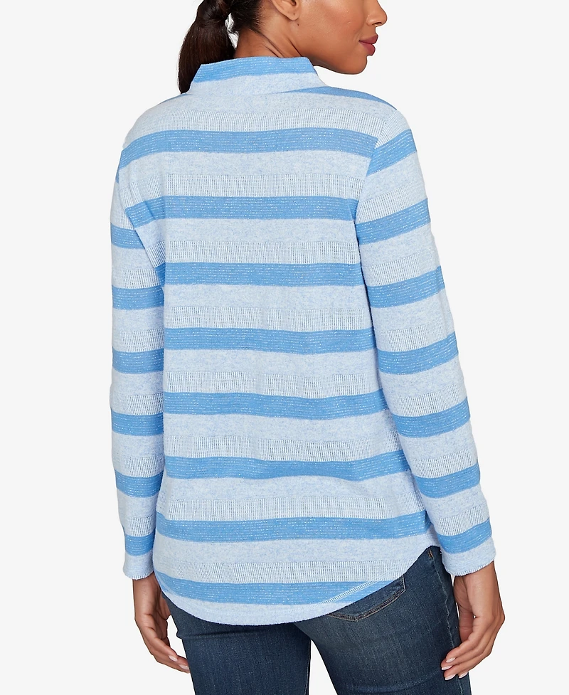 Ruby Rd. Petite Metallic Stripe Button Accent Knit Top