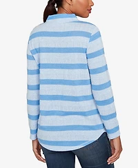 Ruby Rd. Petite Metallic Stripe Button Accent Knit Top