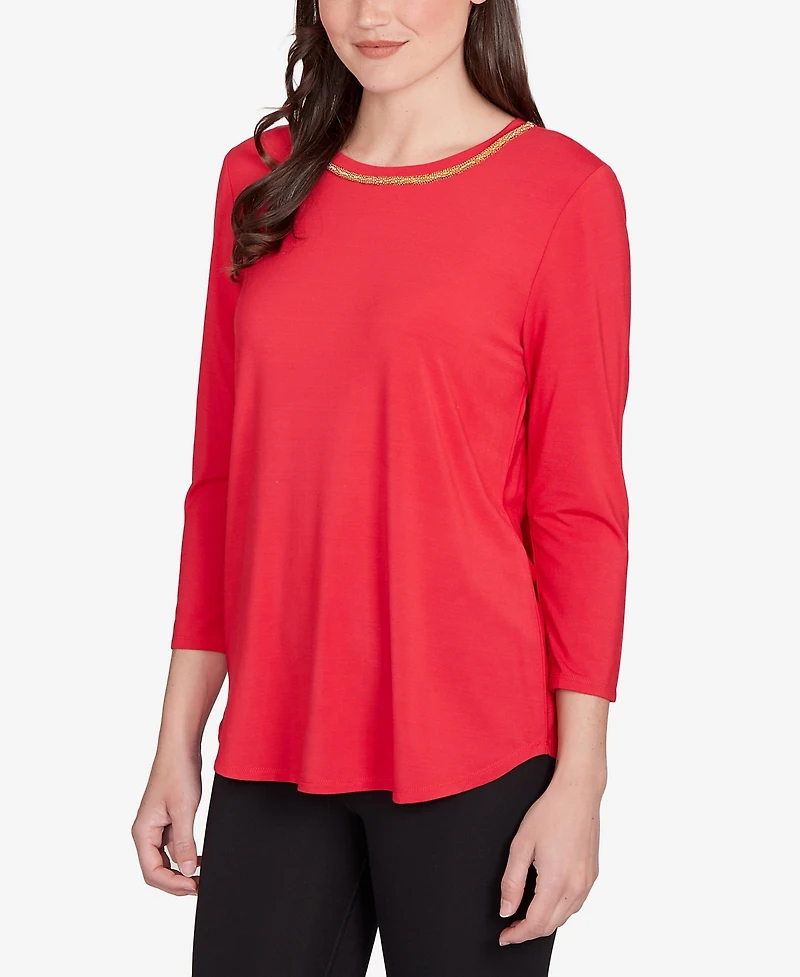 Ruby Rd. Petite Embellished Scoop Neck Solid Knit Top