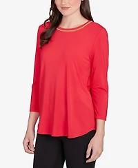 Ruby Rd. Petite Embellished Scoop Neck Solid Knit Top