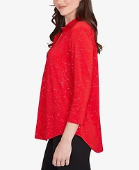Ruby Rd. Petite Metallic Dew Drop Shirt Collar Top