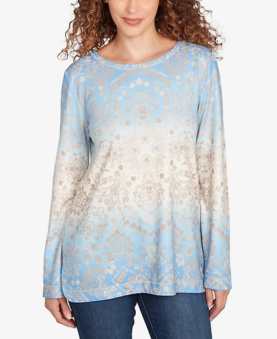 Ruby Rd. Petite Brushed Medallion Hatchi Knit Top