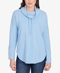 Ruby Rd. Petite Cowl Neck Cozy Hatchi Drawstring Top