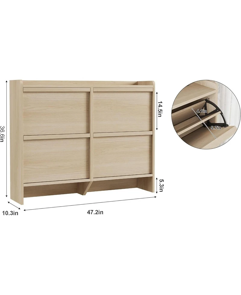 Shoe Cabinet with 4 Flip Drawers, Wooden Shoe Organizer Cabinet with Adjustable Shelf, Shoe Storage for Entryway, Hidden Shoe Cabinet for Hallway, Liv