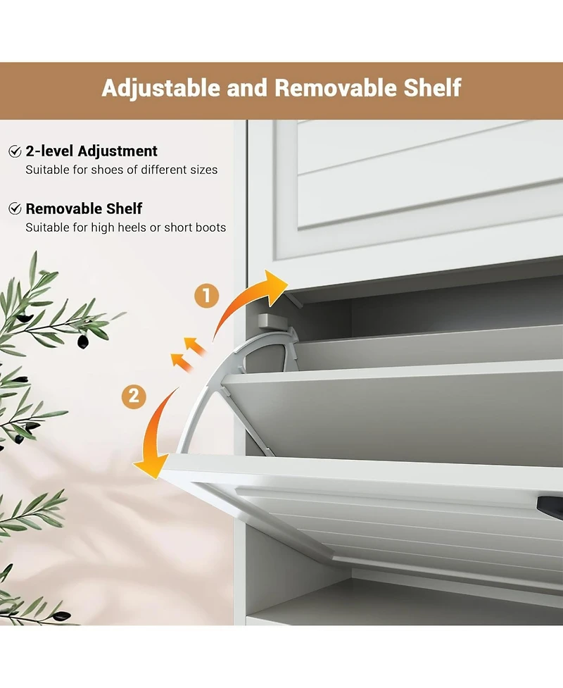 Shoe Storage Cabinet with 3 Flip Drawers and 2 Drawers, Hidden Wood Shoe Cabinet for Entryway, Freestanding Shoes Organizer Cabinet, White