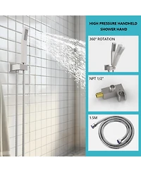 Rainsken Rainfall Shower System With Storage Rack 10 inch Shower Faucet Set Brushed Nickel with High Pressure with Square Shower Head
