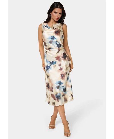 Bebe Women's Printed Satin Cowl Maxi Dress
