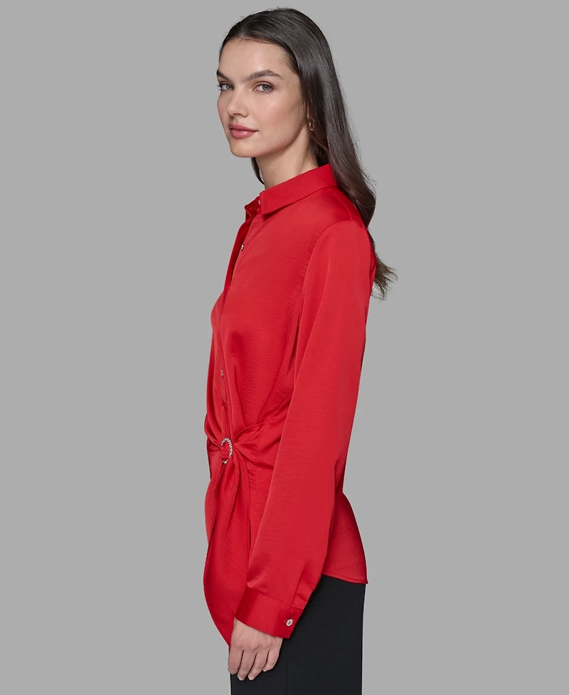 Karl Lagerfeld Paris Petite Asymmetric Long Sleeves Top