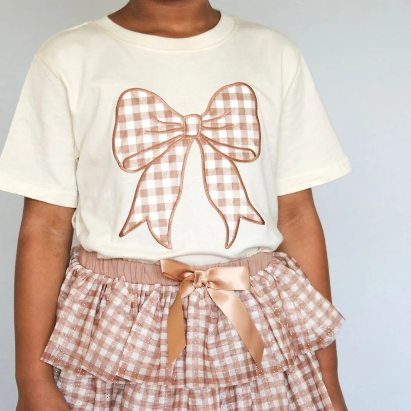 Sweet Wink Toddler Girls Gingham Bow Patch Short Sleeve T-Shirt