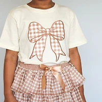 Sweet Wink Toddler Girls Gingham Bow Patch Short Sleeve T-Shirt