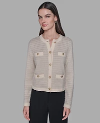 Karl Lagerfeld Paris Petite 4-Pocket Long Sleeves Cardigan Sweater