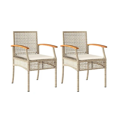 Garden Chair Set of 2 Beige and Brown Pe rattan Medium