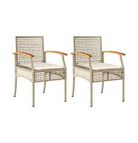 Garden Chair Set of 2 Beige and Brown Pe rattan Medium