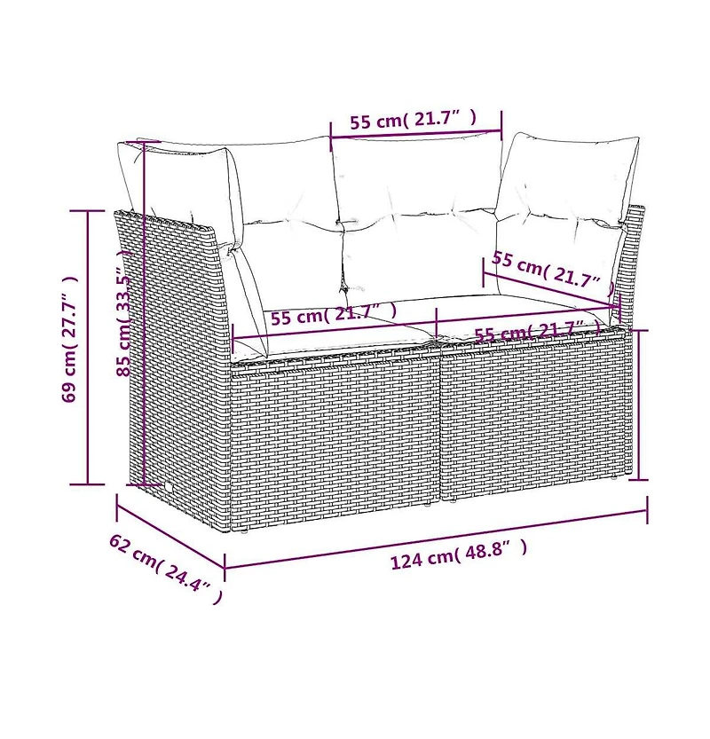 Garden Sofa Black Pe Rattan 2-seater Removable Covers