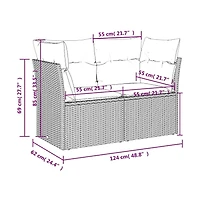Garden Sofa Black Pe Rattan 2-seater Removable Covers