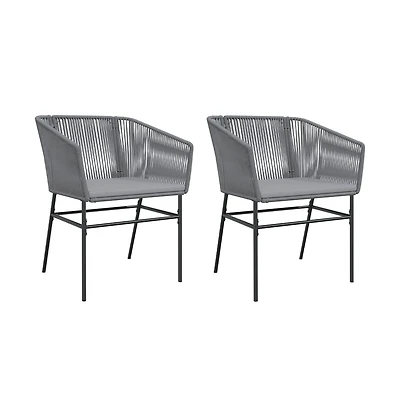 Garden Chair Gray Pe rattan, Powder-Coated Steel Medium