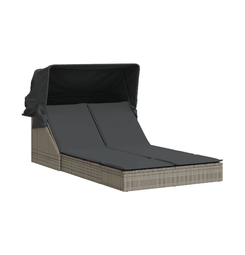 Double Sun Lounger Grey Pe Rattan, Powder-coated Steel Double