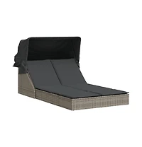 Double Sun Lounger Grey Pe Rattan, Powder-coated Steel Double