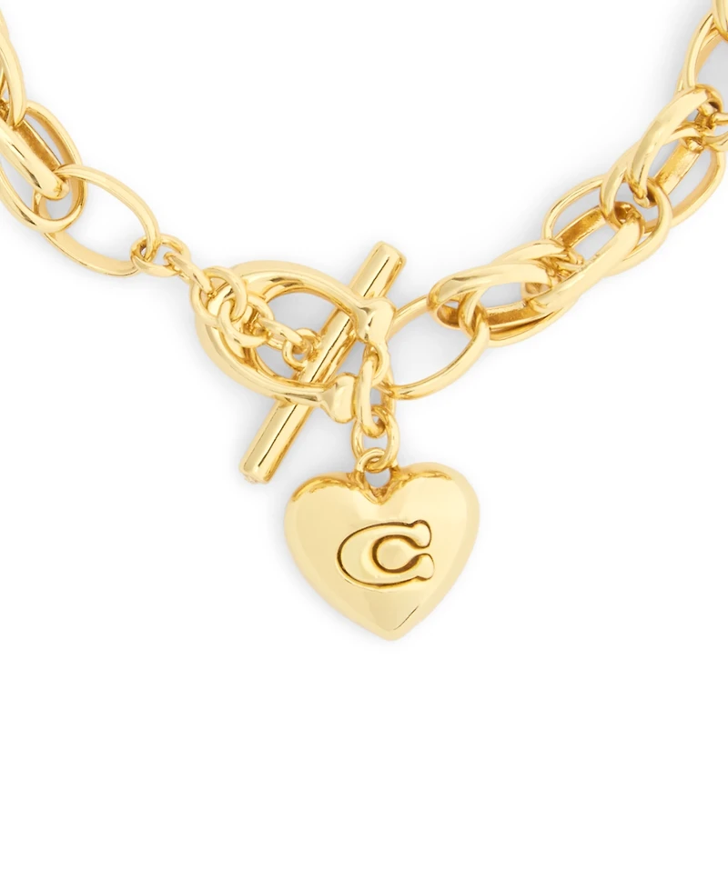 Coach Gold Plated Heart Charm Interlocking Link Bracelets