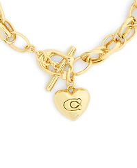 Coach Gold Plated Heart Charm Interlocking Link Bracelets