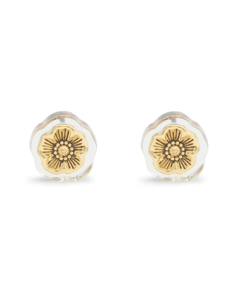 Coach Gold Plated Tea Rose Stud Earrings