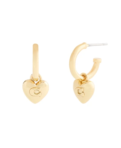 Coach Gold Plated Heart Huggie Drop Earrings