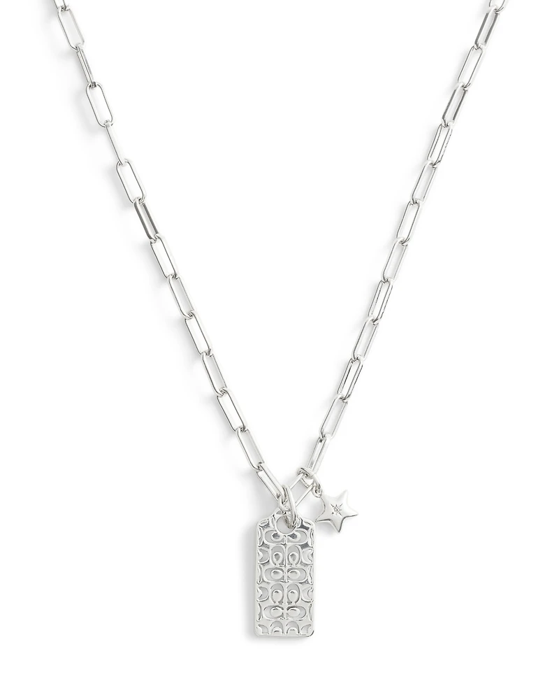 Coach Rhodium Plated Hangtag Pendant Necklace
