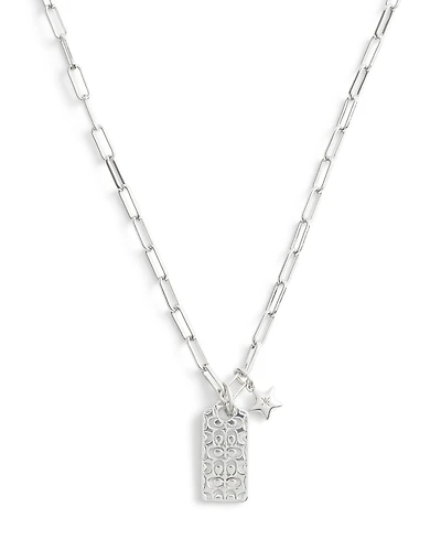 Coach Rhodium Plated Hangtag Pendant Necklace