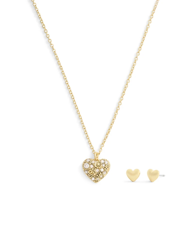 Coach Gold Plated Pave Heart Jewelry Set