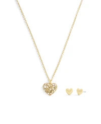 Coach Gold Plated Pave Heart Jewelry Set