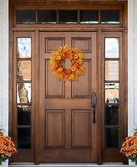 Fall Leaves Pumpkins And Berries Artificial Thanksgiving Wreath Unlit, 22"