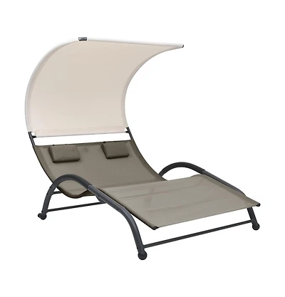Sun Lounger Taupe Textilene, steel Double Double Sun Lounger