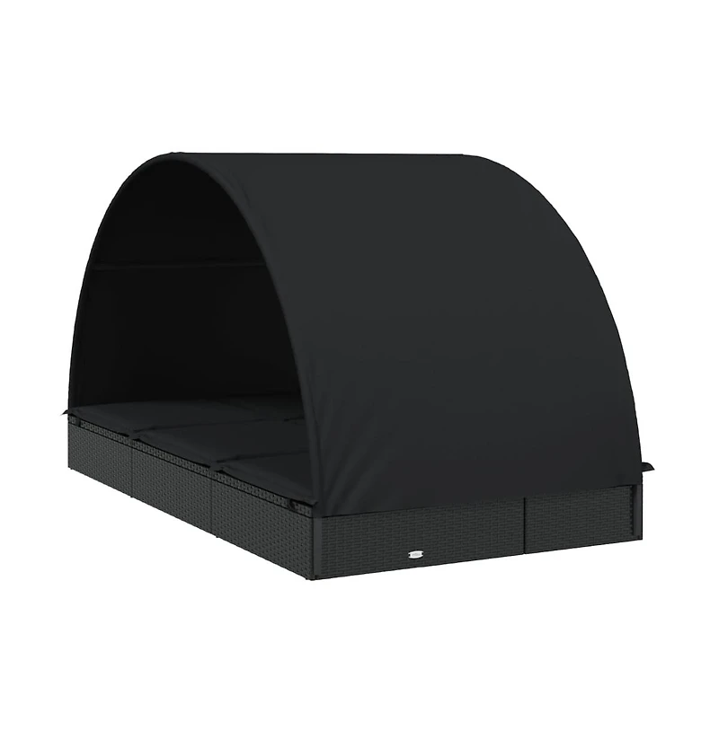 Sunbed Black Pe rattan, powder-coated steel, fabric (100% polyester)