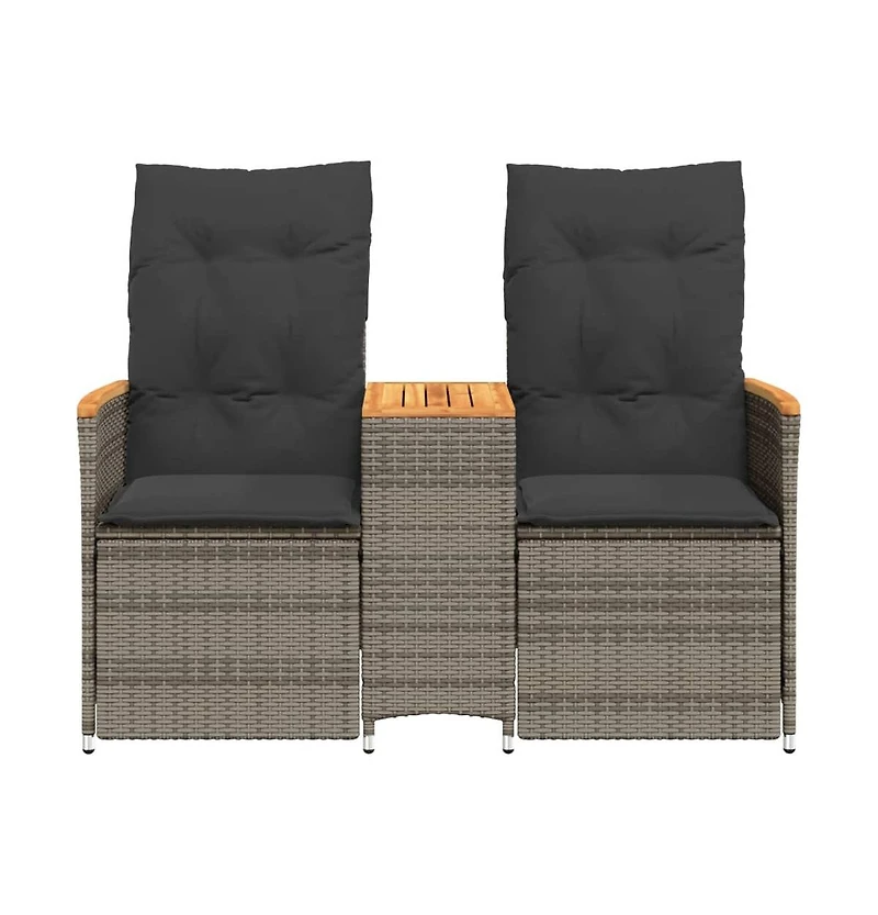 Reclining Garden Sofa Grey Pe Rattan Standard for 2-seater sofas